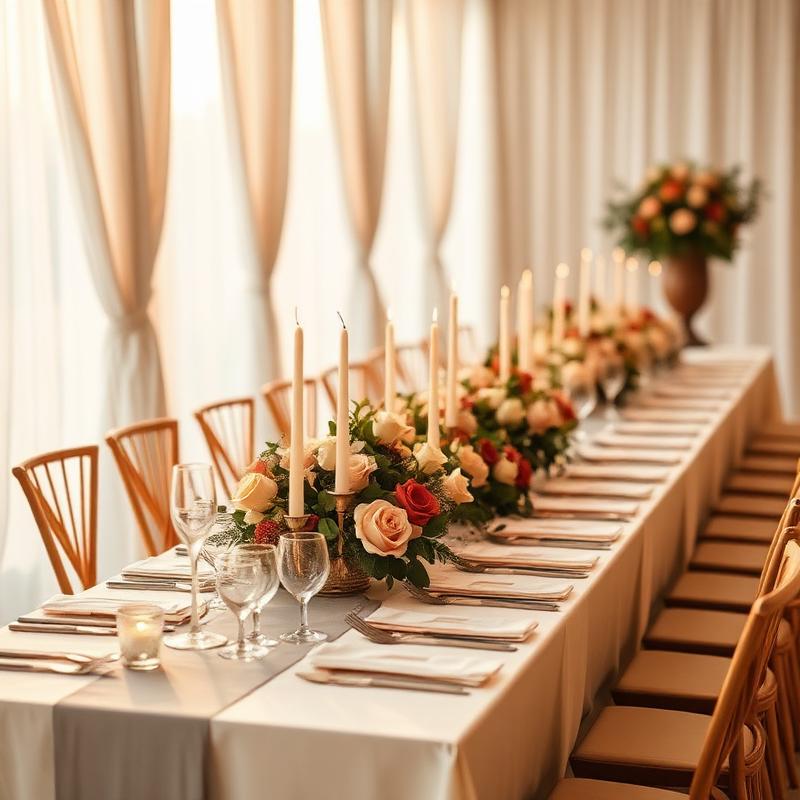 Reception long table with candles and florals